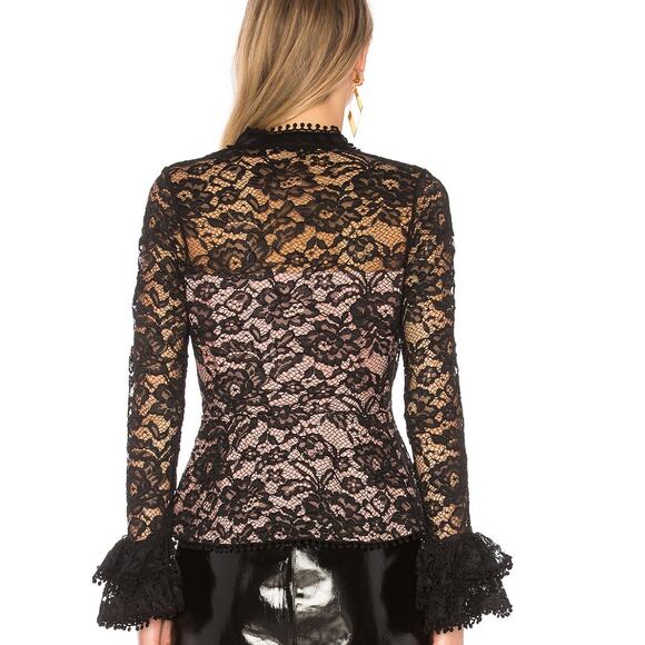 ALEXIS Inna Black Lace Top Medium 4/6 Revolve High Neck Ruffle Long Sleeve - Picture 5 of 12